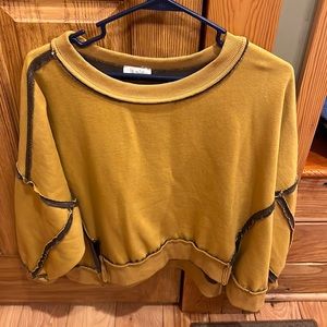 Oversized La Miel Cropped Sweatshirt- size S. Color: Mustard/Gold with Grey Trim